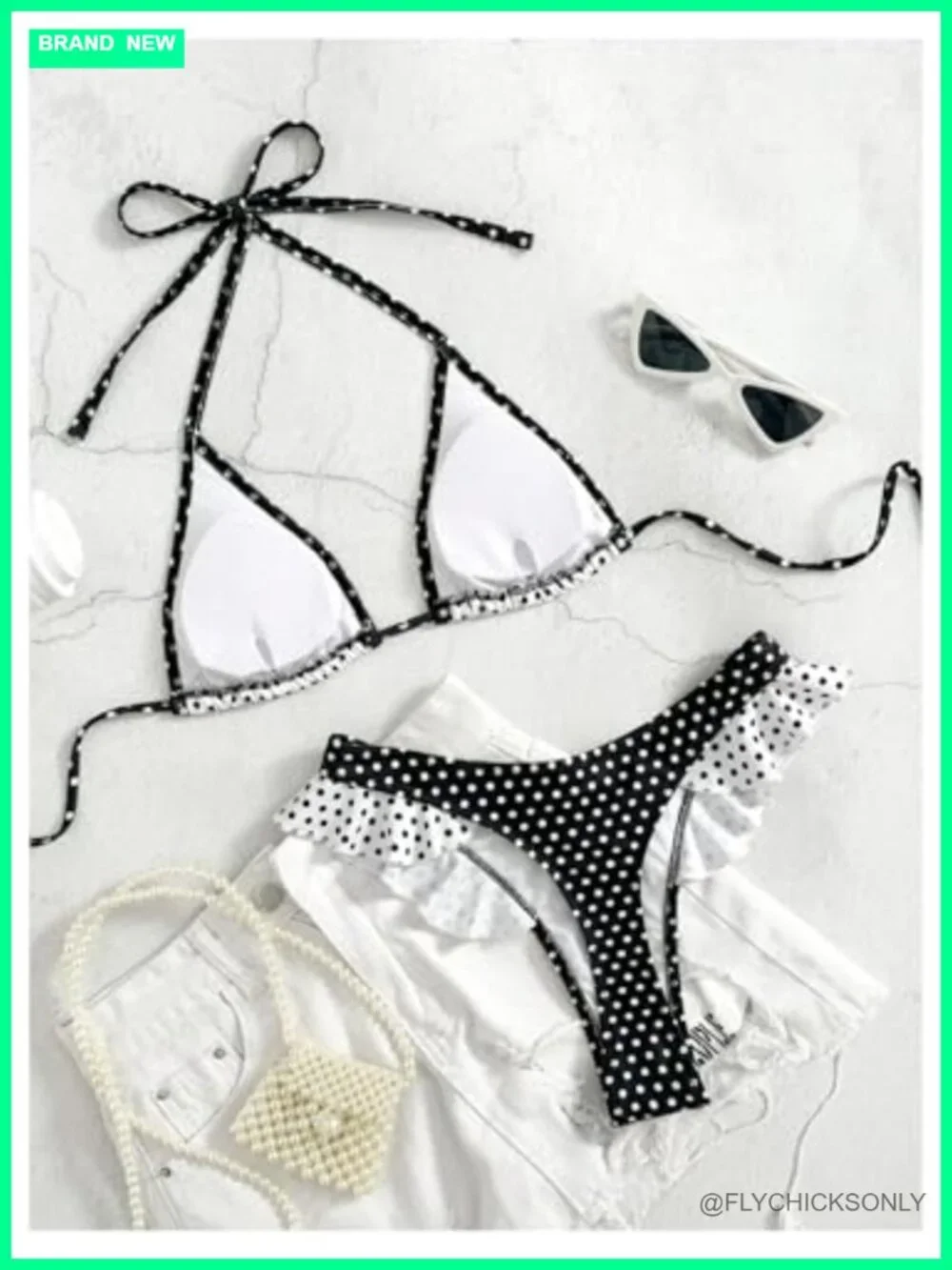 Women's Polka Dot Bikini Set with Triangle Top and Ruffle Thong